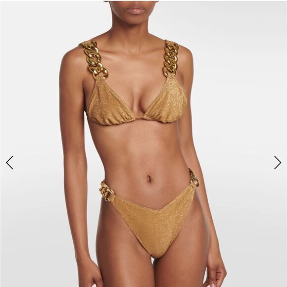 SAME Los Angeles Mocha Gold Chain High Rise Shimmer Gold Bikini Bottoms Sz S NWT - Picture 1 of 13